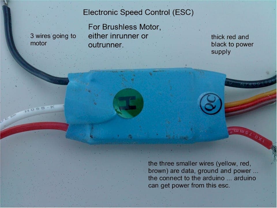 An ESC for a brushless motor: 3 motor wires, power and signal leads