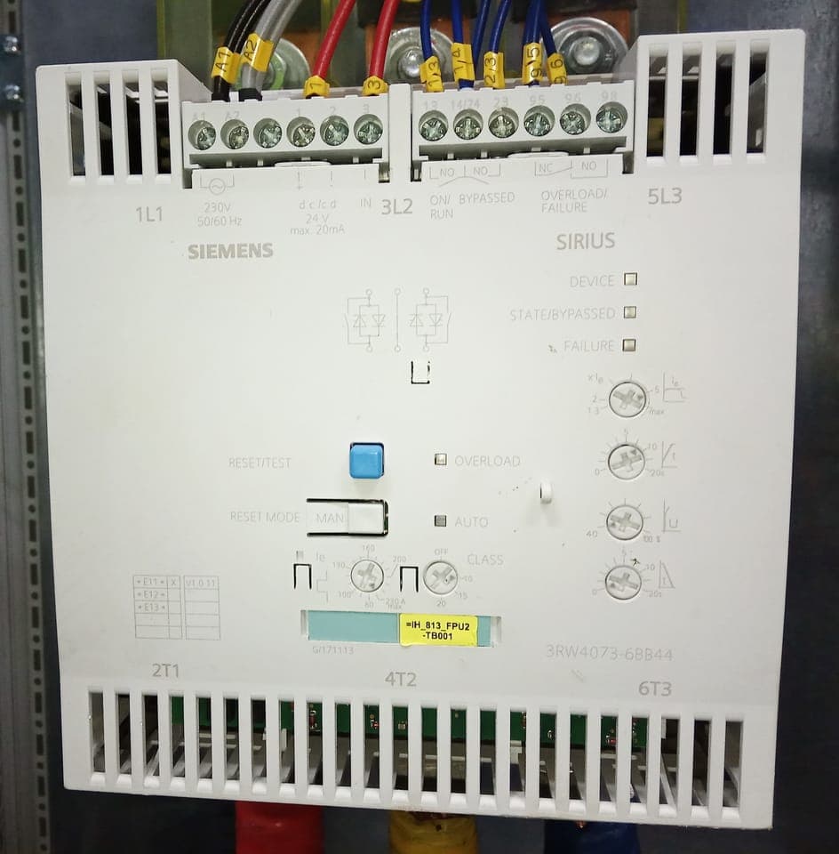 A soft starter mounted in a panel